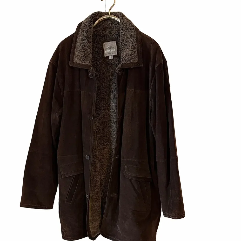 Pacific Trail Mens 2XT Chocolate Brown 100% Leather/suede Coat w/ Sherpa Lining - Picture 2 of 13